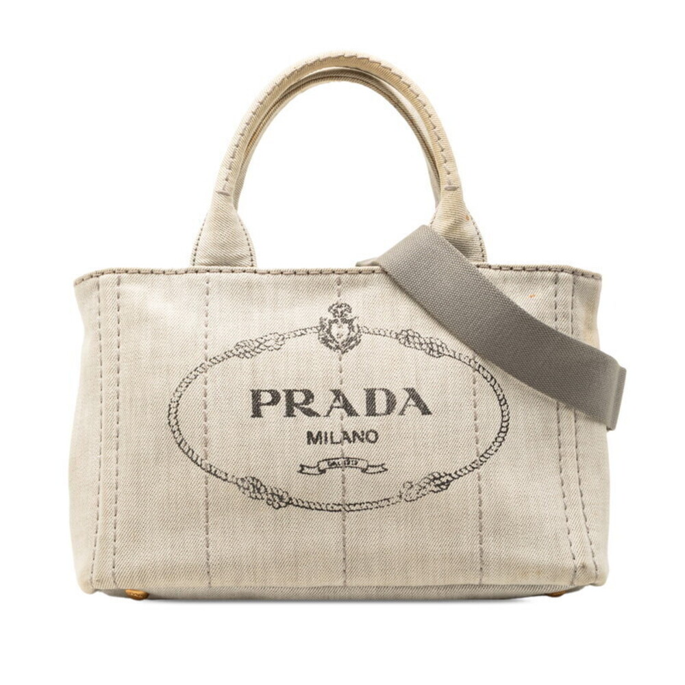 Prada Canapa Triangle Plate 2way Shoulder Bag Gray Canvas